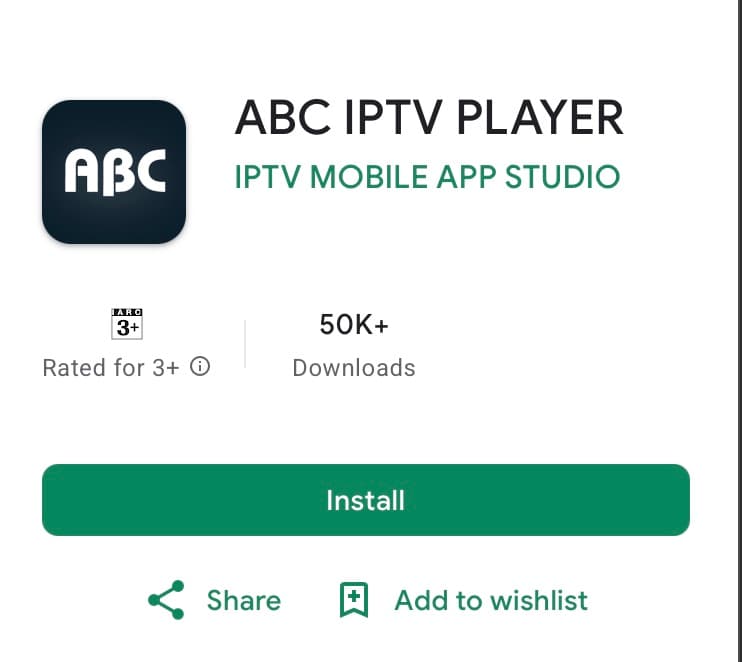 Installatiepagina van een IPTV-speler in de appstore
